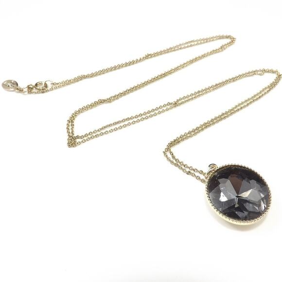 Loft Gray Crystal Pendant Long Silver Necklace, Woman's 34" Gold Tone Necklace - Picture 2 of 8